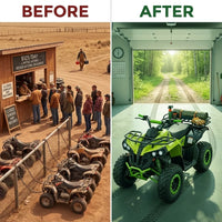 Adult Size ATV with Standard Manual Clutch and Big Tires with Reverse — Before & After